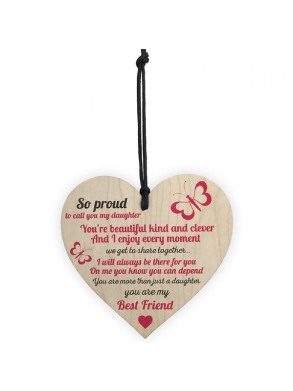 Proud Of My Daughter Wooden Hanging Heart Sign Love Gift