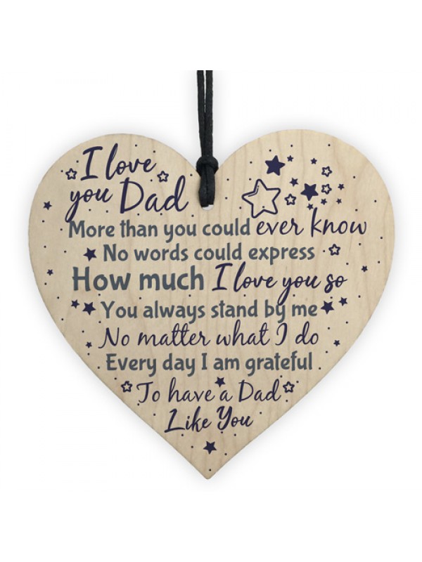 Wooden Heart 'I Love You Dad ' Fathers Day Gift Present 3 Mdf Plaque 