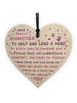 Godmother Asking Gift Wood Heart Thank You Christening Gift