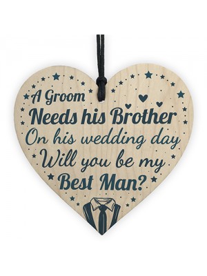 Brother Will You Be My Best Man Invite Wood Heart Wedding Favour
