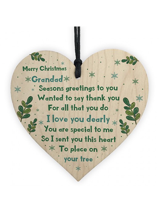 Handmade Merry Christmas Grandad Wooden Heart Gift For Grandad