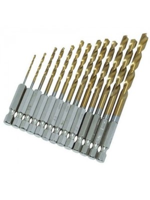 13Pc HSS Titanium Coated Drill Bit Set With 1/4inch Hex Shank