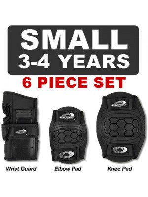 6 Piece Childs Black Skate Pads - For Skating, Cycling  - Small