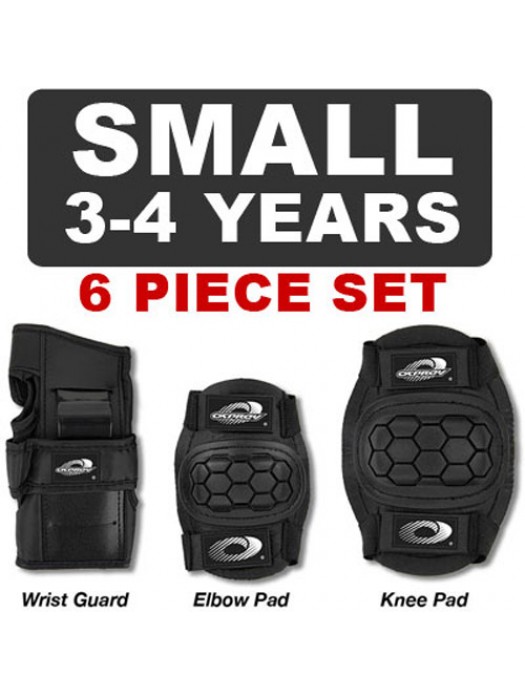 6 Piece Childs Black Skate Pads - For Skating, Cycling  - Small