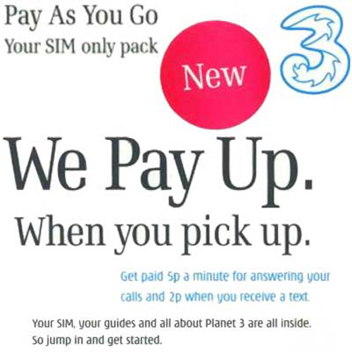 3 Mobile Network Sim Card (3G) Three We Pay