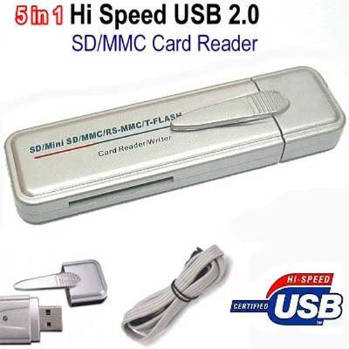 Hi-Speed USB 2.0 Card Reader/Writer SD Mini SD MMC RS-MMC T-Flas