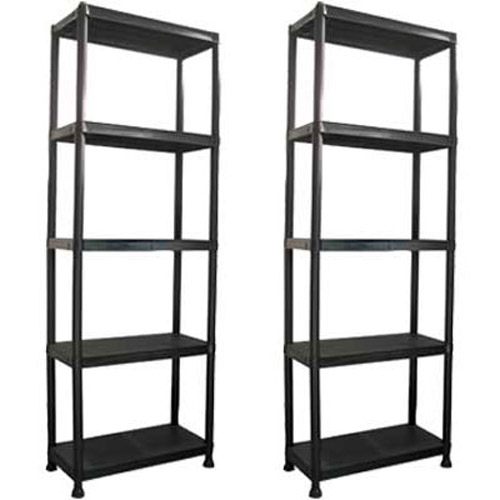 5 Tier Tough Black Plastic Shelves / Shelving - Set Of 2!