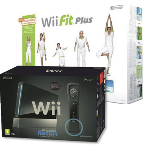 Combo: Black Nintendo Wii Console + Wii Fit Plus