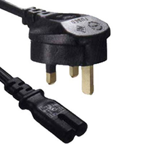 IEC320 C7 (Figure of 8) to UK Plug Mains Lead - 2 Metre