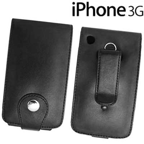 Leather Look Flip Case for Apple iPhone 3G - Black
