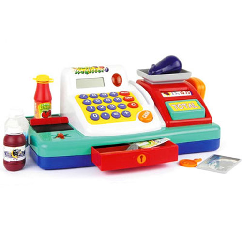 Childrens Toy Cash Register Till - Includes Basket, Food, Money