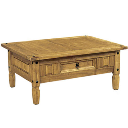 Living Room Mexican Hand Wax Pine Coffee Table With Draw