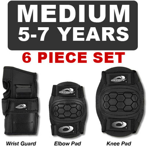 6 Piece Childs Black Skate Pads - For Skating, Cycling  - Medium