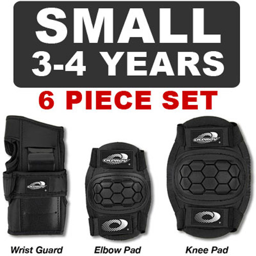 6 Piece Childs Black Skate Pads - For Skating, Cycling  - Small