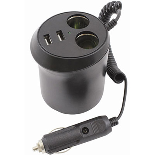 4 Port Cup Holder Plug In Fitting -2 x 12V Sockets & 2 USB Ports