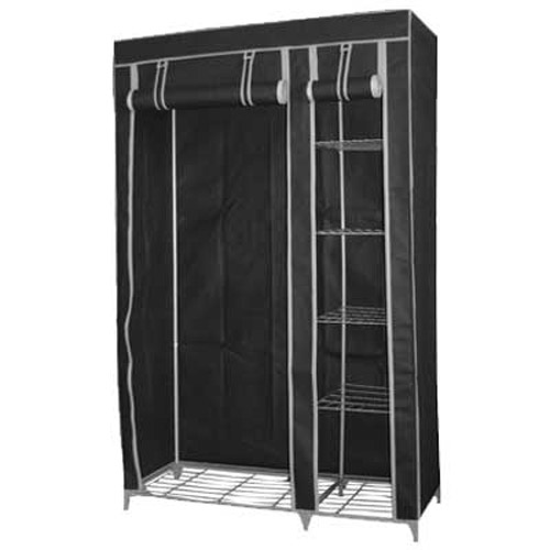 Double Canvas Wardrobe Storage with 5 Shelves - Black