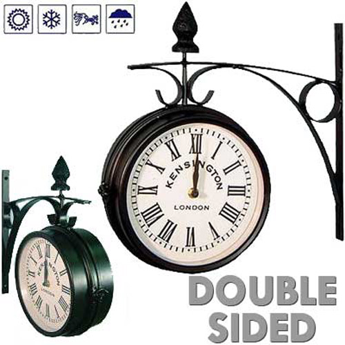 Double Sided Outdoor Garden Station Clock - Black