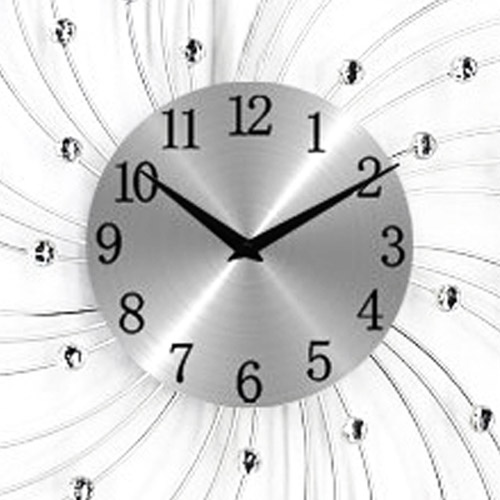 XLARGE DIAMANTE WALL CLOCK SUNBURST CRYSTAL JEWELED SILVER MODERN DESIGN NEW eBay