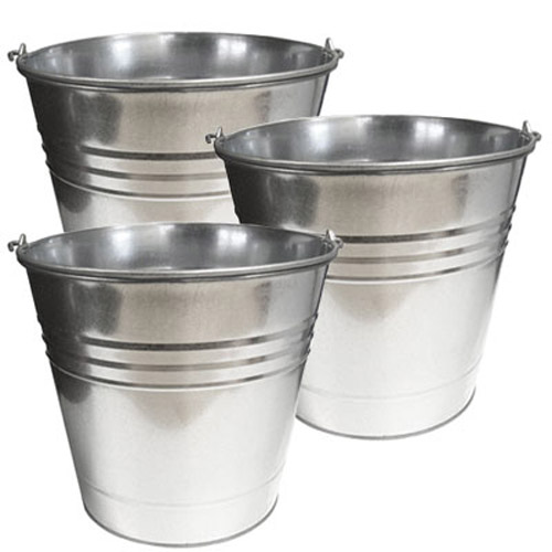 3 x12L Galvanised Metal Steel Bucket With Handle