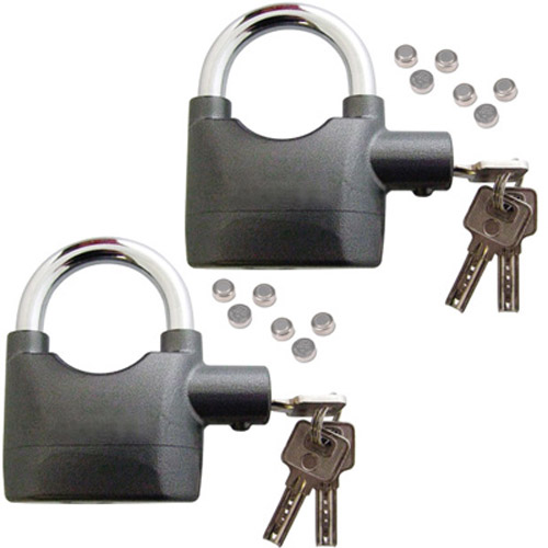 2 Heavy Duty Motion & Shock Sensor Alarm Padlocks + 24 Batteries