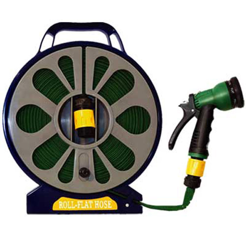 50Ft Flat Hose Pipe with Spray Nozzle and Stand