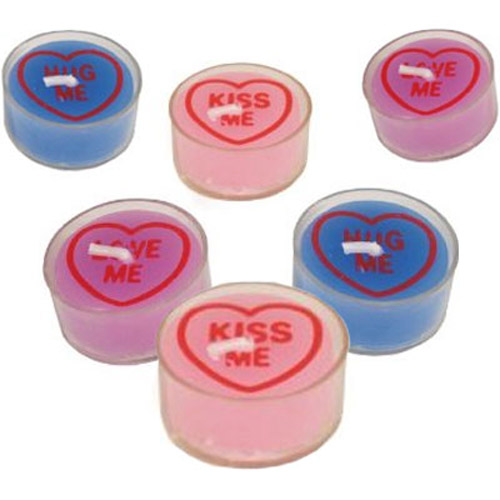 Retro Novelty Love Hearts Tea Light Candles - 6 Pack