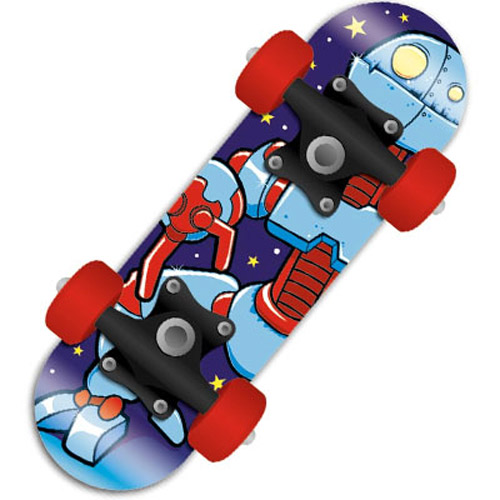 Childrens/Kids Mini Beginner Skateboard - Blue Space Robot