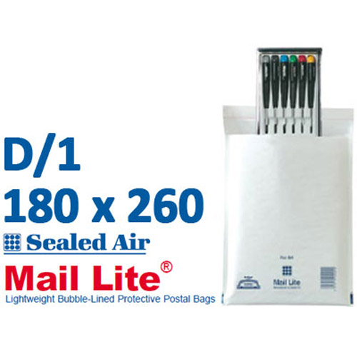 Mail Lite 180 x 260 White Bubble Lined Envelope D1 - Box of 100