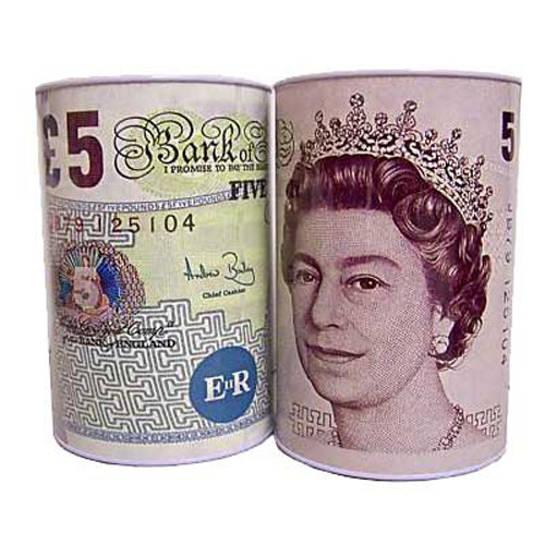 Large Novelty Metal Money Box Savings Tin Printed with �5 Note