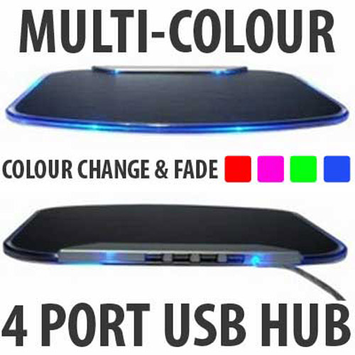 Multi-Colour LED Mouse Pad & Fast USB 2.0 4 Port Hub
