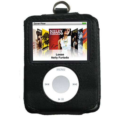 Leather Case Pouch for iPod Nano 3rd Generation & Strap - Black