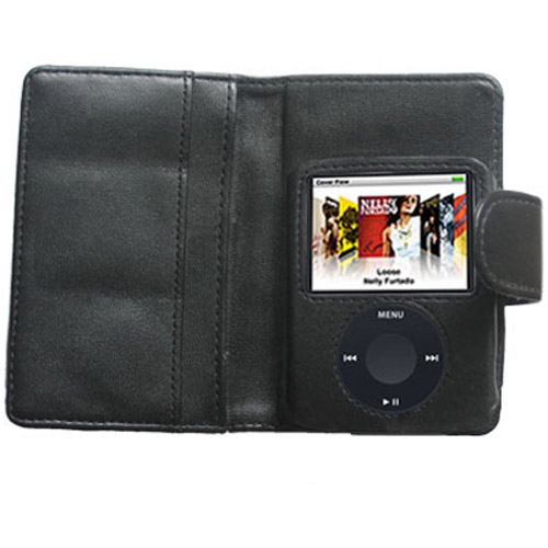 Leather Case Wallet for iPod Nano 3rd Generation - Black