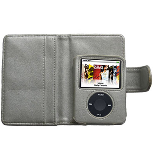 Leather Case Wallet for iPod Nano 3rd Generation - Silver