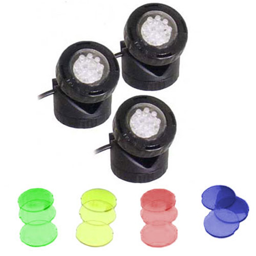 Triple Set Of LED Pond Garden Decoration Lights - 4 Colours