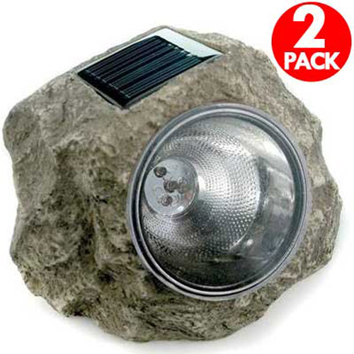 Solar Power Multicoloured LED Rock Lights - 2 Pack