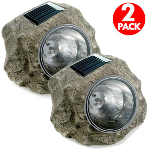 Solar Power Bright White LED Rock Lights - 2 Pack