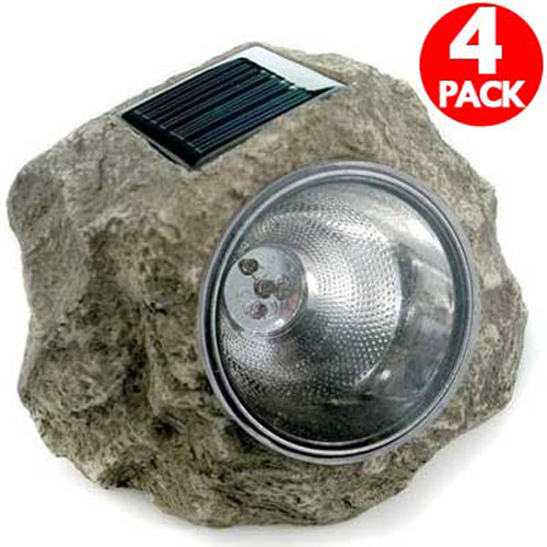 Solar Power Multicoloured LED Rock Lights - 4 Pack