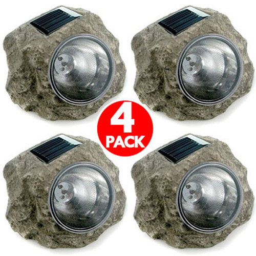 Solar Power Bright White LED Rock Lights 4 Pack