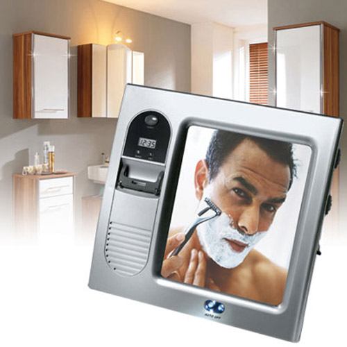 Fog Free Shower Shave Mirror With Digital Clock & Radio