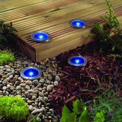 Solar Power Stainless Steel Blue Deck Lights - 4 Pack