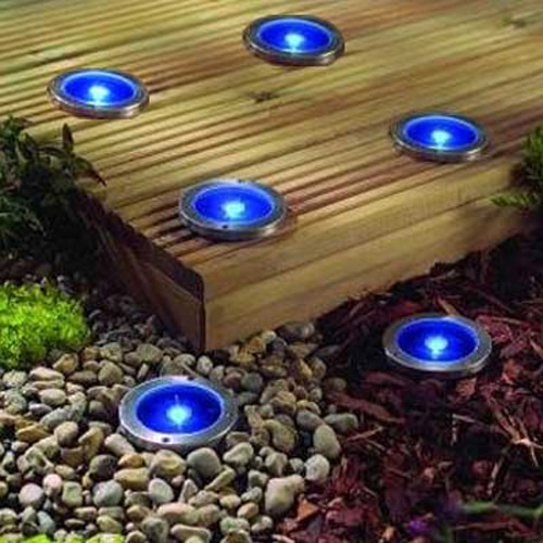 Solar Power Stainless Steel Blue Deck Lights - 6 Pack