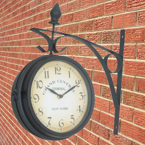 Grand Central Double Sided Hanging Station Clock Wall Mounted Garden