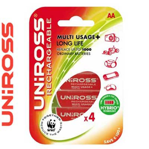 Uniross 4 x AA Rechargeable Batteries (Pre-charged) - U0150125