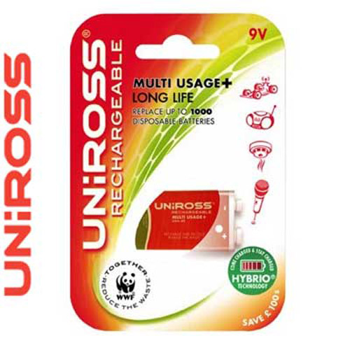 Uniross 9V Rechargeable Battery (Pre-charged) - U0150309