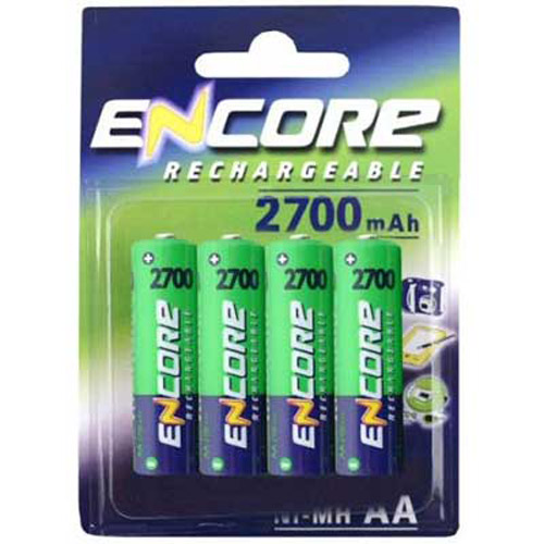 4 X ENCORE 2700 mAh AA Size NI-MH Rechargeable Batteries