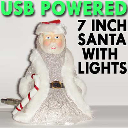 USB Christmas White Santa with Colour Changing LED Lights