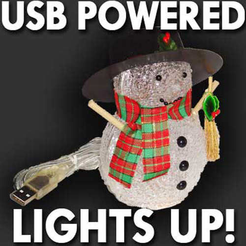 USB Light Up LED Christmas Snowman with Accessories