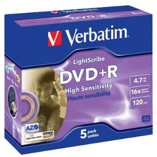 Verbatim DVD+R 16x Lightscribe 5 Pack Jewel Case