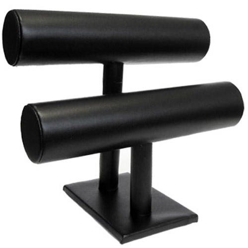 Black Leather Double Bar Watch Display Stand