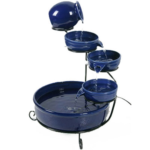 Solar Power Cascading Water Feature - Works Day/Night - Blue